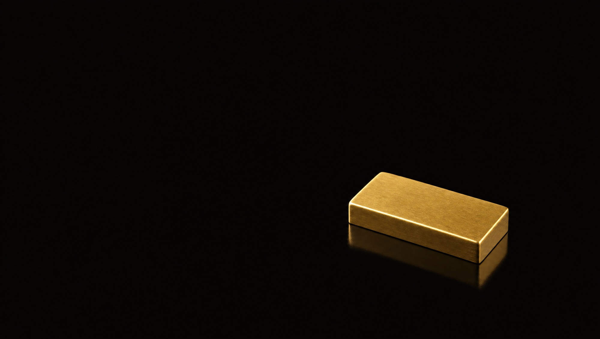 A single unmarked gold ingot on black glass.
